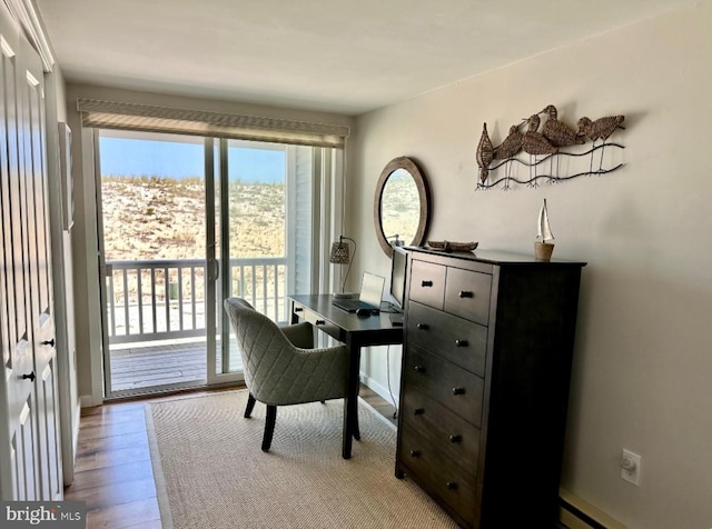 214 Leeward Ave, Beach Haven, NJ 08008 - office with wood finished floors, baseboards, and a baseboard heating unit