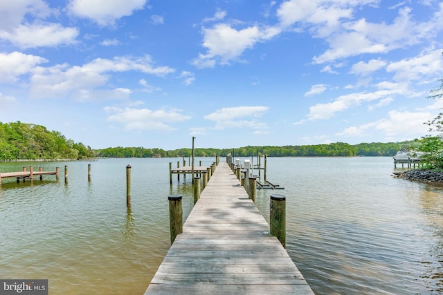2031 Indian Cir, Saint Leonard, MD 20685 - view of dock featuring boat lift, a forest view, and a water view