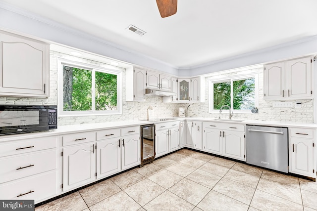 2031 Indian Cir, Saint Leonard, MD 20685 - kitchen with a sink, visible vents, dishwasher, black microwave, and beverage cooler