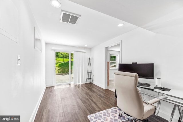2031 Indian Cir, Saint Leonard, MD 20685 - office area with baseboards, visible vents, and wood finished floors