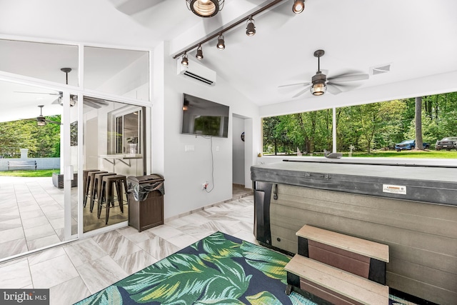 2031 Indian Cir, Saint Leonard, MD 20685 - view of patio / terrace featuring a ceiling fan, a hot tub, a bar, and visible vents
