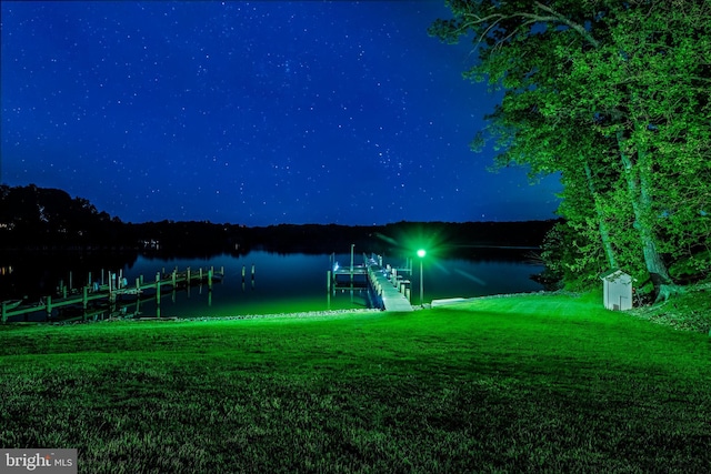 2031 Indian Cir, Saint Leonard, MD 20685 - exterior space with a yard, a boat dock, and a water view