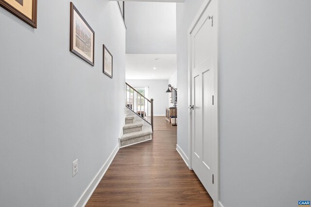 4286 Sunset Dr, Charlottesville, VA 22911 - hall featuring stairs, dark wood finished floors, baseboards, and recessed lighting