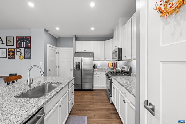 4286 Sunset Dr, Charlottesville, VA 22911 - kitchen featuring stainless steel appliances, a sink, recessed lighting, white cabinets, and dark wood-type flooring