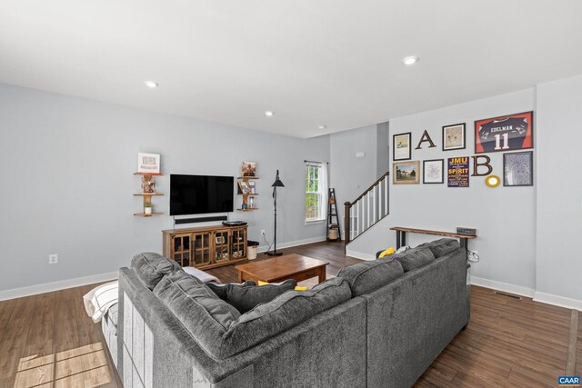 4286 Sunset Dr, Charlottesville, VA 22911 - living area with baseboards, stairs, wood finished floors, and recessed lighting