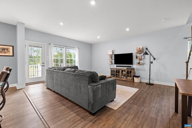 4286 Sunset Dr, Charlottesville, VA 22911 - living room with dark wood-type flooring, recessed lighting, and baseboards