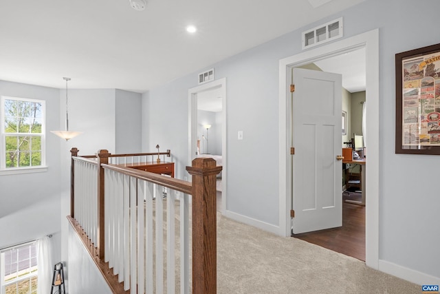 4286 Sunset Dr, Charlottesville, VA 22911 - hallway with an upstairs landing, carpet flooring, baseboards, and recessed lighting