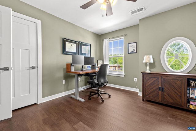 4286 Sunset Dr, Charlottesville, VA 22911 - office featuring wood finished floors, ceiling fan, and baseboards