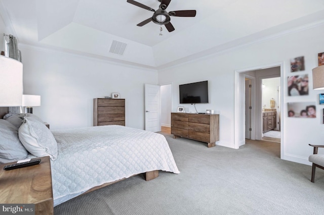 23336 Horse Island Rd, Lewes, DE 19958 - bedroom with ornamental molding, visible vents, carpet floors, a raised ceiling, and baseboards