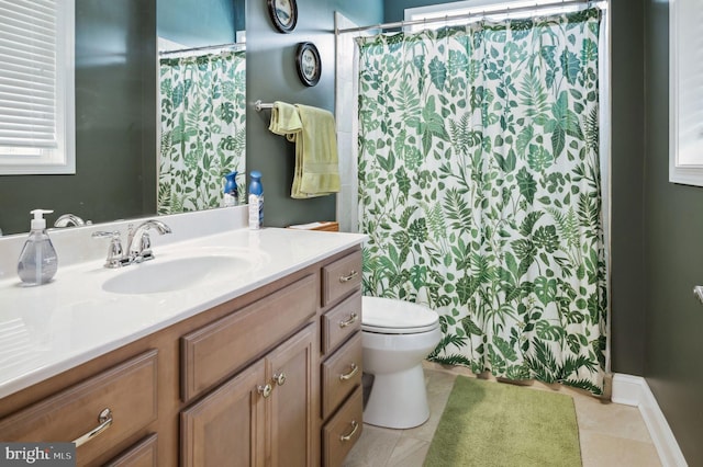 23336 Horse Island Rd, Lewes, DE 19958 - bathroom featuring toilet, tile patterned floors, vanity, and a shower with shower curtain