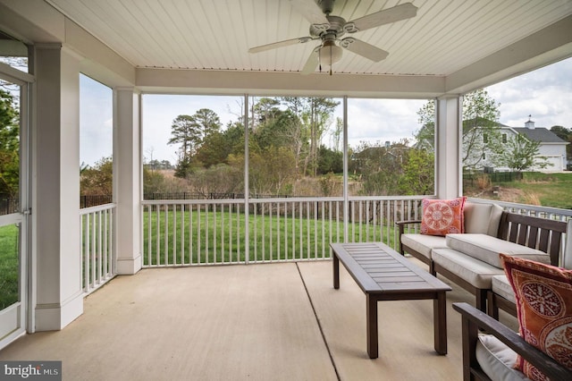 23336 Horse Island Rd, Lewes, DE 19958 - sunroom featuring outdoor lounge area and ceiling fan