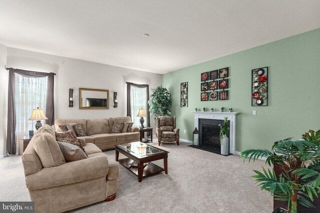 1300 Amedoro Ct, Abingdon, MD 21009 - living room featuring carpet flooring, a fireplace with flush hearth, and baseboards