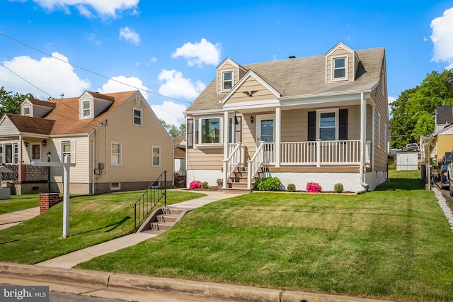 1233 Kendrick Rd, Rosedale, MD 21237 - cape cod home with a porch, a front yard, and roof with shingles
