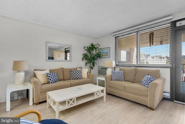 6 141st St Unit 304, Ocean City, MD 21842 - living area with wood finished floors, a baseboard radiator, and a wall unit AC