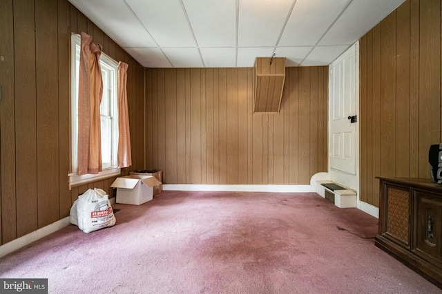 614 W Front St, Marietta, PA 17547 - unfurnished room featuring carpet floors, wood walls, and a drop ceiling