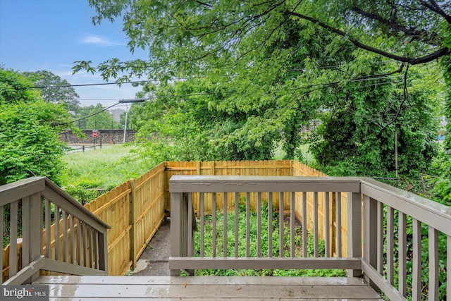 wooden terrace featuring a fenced backyard