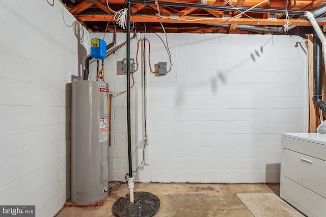 1211 Hesselius Ct, Annapolis, MD 21403 - unfinished basement with electric water heater and washer / clothes dryer