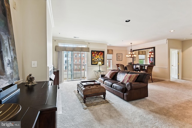 6000 Same Voyage Way Unit 307, Clarksville, MD 21029 - carpeted living room featuring a chandelier, crown molding, healthy amount of natural light, baseboards, and recessed lighting