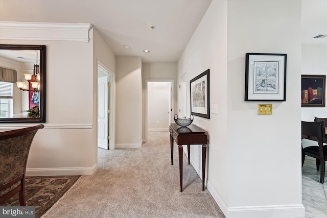 6000 Same Voyage Way Unit 307, Clarksville, MD 21029 - corridor featuring light colored carpet, a chandelier, baseboards, and recessed lighting