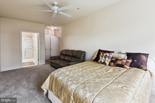 6000 Same Voyage Way Unit 307, Clarksville, MD 21029 - bedroom with carpet floors, baseboards, ensuite bath, and ceiling fan