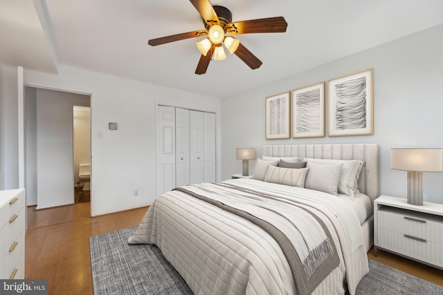 1900 Lyttonsville Rd Unit 1017, Silver Spring, MD 20910 - bedroom with a closet, ceiling fan, and wood finished floors