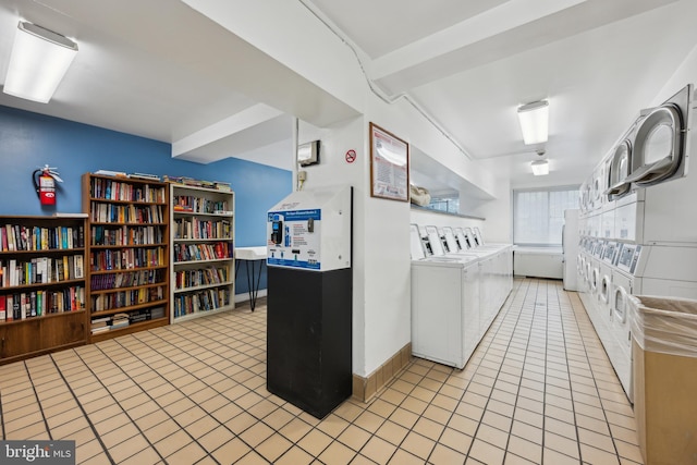 1900 Lyttonsville Rd Unit 1017, Silver Spring, MD 20910 - interior space with stacked washer and clothes dryer, independent washer and dryer, and light tile patterned floors
