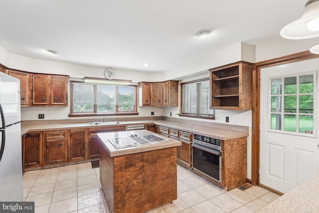 237 Bordentown-Georgetown Rd, Chesterfield, NJ 08515 - kitchen with oven, white electric cooktop, a sink, freestanding refrigerator, and light countertops