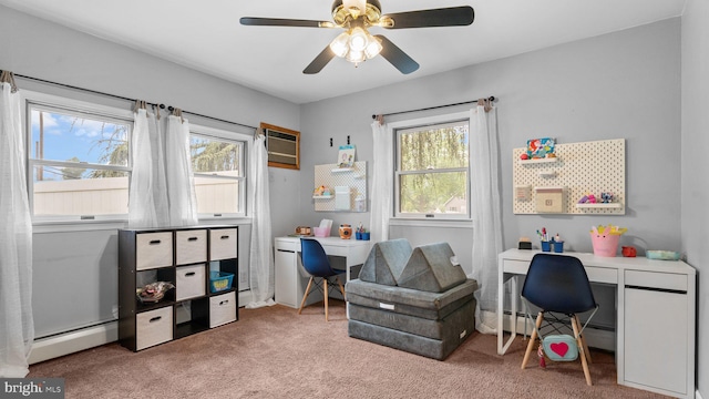10 Queen Lily Rd, Levittown, PA 19057 - carpeted home office featuring healthy amount of natural light, baseboard heating, ceiling fan, and a wall mounted AC