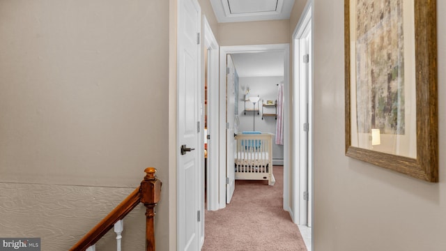 10 Queen Lily Rd, Levittown, PA 19057 - hallway featuring light colored carpet, a baseboard heating unit, and baseboards