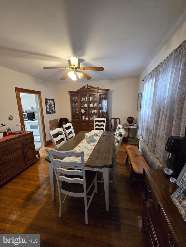 3880 Laurel Grove Rd, Federalsburg, MD 21632 - dining space with dark wood finished floors, ceiling fan, and plenty of natural light