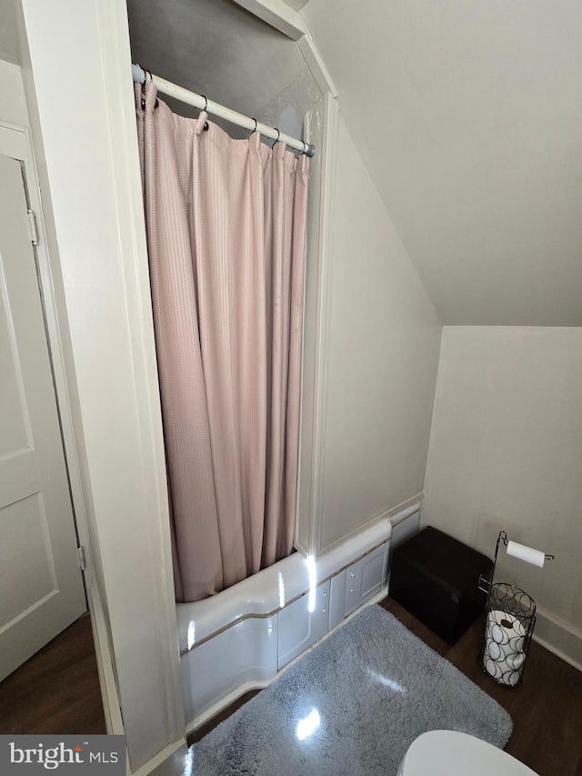 3880 Laurel Grove Rd, Federalsburg, MD 21632 - full bath with wood finished floors, lofted ceiling, and toilet