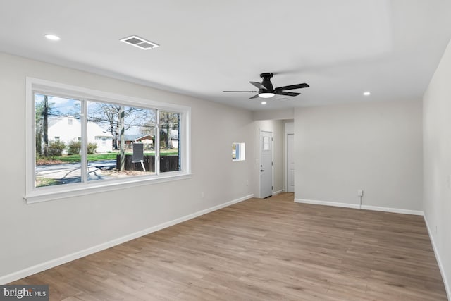 5004 Barnaby Ln, Oxon Hill, MD 20745 - interior space featuring light wood-type flooring, visible vents, baseboards, ceiling fan, and recessed lighting