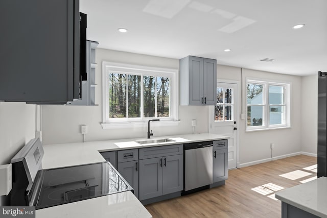 5004 Barnaby Ln, Oxon Hill, MD 20745 - kitchen featuring a wealth of natural light, light wood-style flooring, a sink, and stainless steel dishwasher