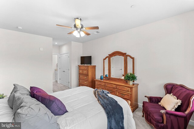 3927 Fair Ridge Dr Unit 305, Fairfax, VA 22033 - bedroom with light carpet, baseboards, ceiling fan, ensuite bath, and recessed lighting