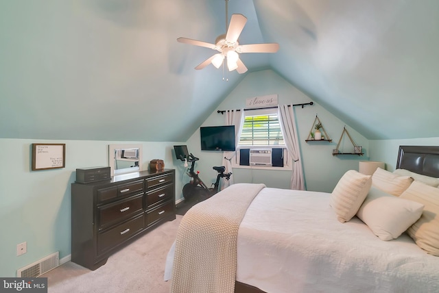 40 Robarts Dr, Phoenixville, PA 19460 - bedroom with light colored carpet, visible vents, vaulted ceiling, a ceiling fan, and baseboards
