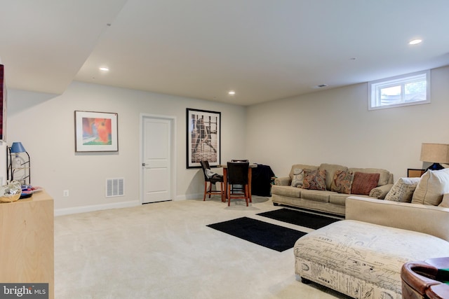 4902 Bridle Ridge Rd, Upper Marlboro, MD 20772 - living room with baseboards, recessed lighting, carpet flooring, and visible vents