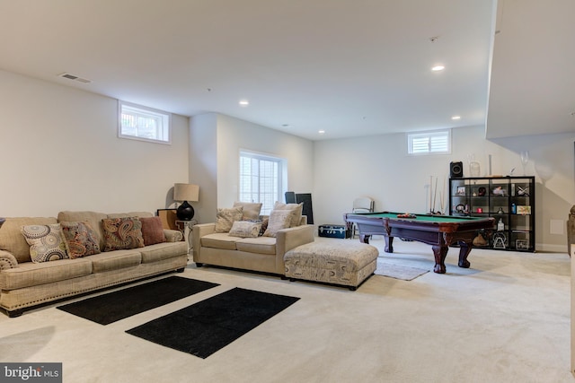 4902 Bridle Ridge Rd, Upper Marlboro, MD 20772 - recreation room featuring a wealth of natural light, billiards, visible vents, and carpet floors