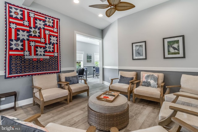 32469 Approach Way Unit 3296, Millsboro, DE 19966 - living area featuring baseboards, wood finished floors, a ceiling fan, and recessed lighting