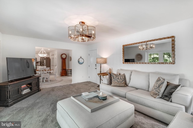 32469 Approach Way Unit 3296, Millsboro, DE 19966 - living room with carpet flooring, a notable chandelier, and baseboards