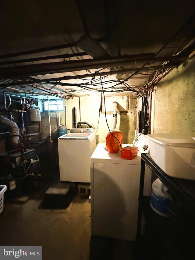 below grade area featuring independent washer and dryer