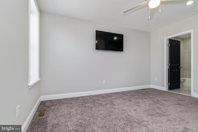 1907 E Lafayette Ave, Baltimore, MD 21213 - unfurnished bedroom with ensuite bath, visible vents, carpet flooring, a ceiling fan, and baseboards