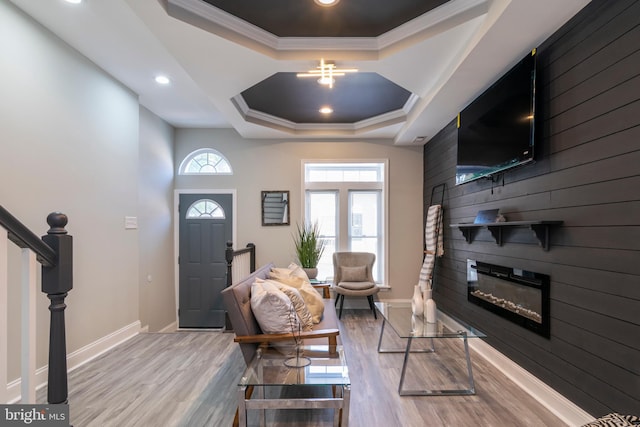 1907 E Lafayette Ave, Baltimore, MD 21213 - interior space featuring baseboards, a raised ceiling, a fireplace, and wood finished floors