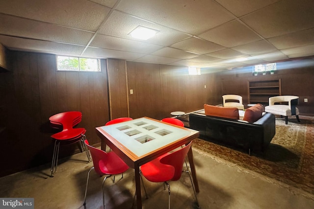481 Laudermilch Rd, Hershey, PA 17033 - dining room with a drop ceiling, carpet floors, and wooden walls