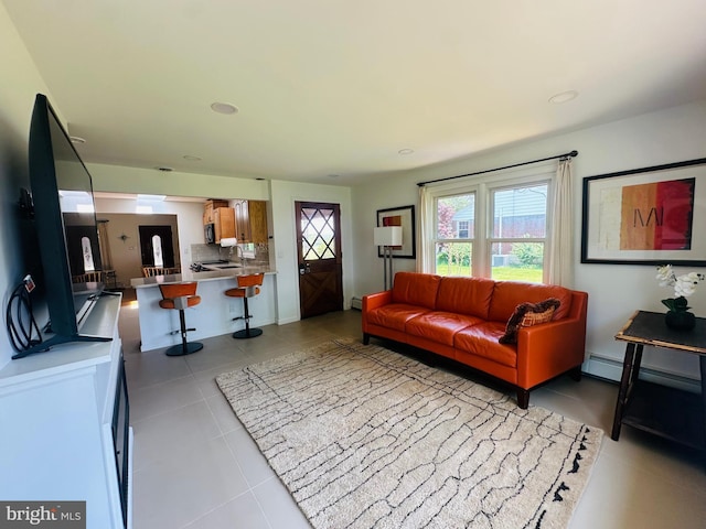 481 Laudermilch Rd, Hershey, PA 17033 - living room featuring light tile patterned floors and baseboard heating