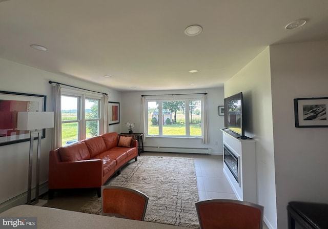481 Laudermilch Rd, Hershey, PA 17033 - tiled living room featuring baseboard heating, recessed lighting, and baseboards