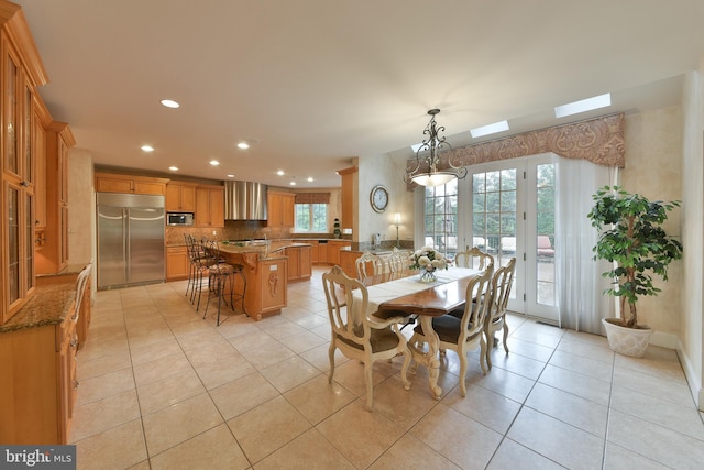 1389 Lamplighter Cir, Gwynedd, PA 19436 - dining room with recessed lighting, light tile patterned floors, and a skylight