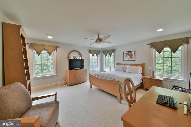 1389 Lamplighter Cir, Gwynedd, PA 19436 - bedroom with recessed lighting, light colored carpet, a ceiling fan, and baseboards