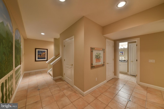 1389 Lamplighter Cir, Gwynedd, PA 19436 - hall featuring light tile patterned floors, recessed lighting, and baseboards