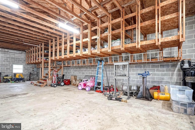 garage featuring concrete block wall