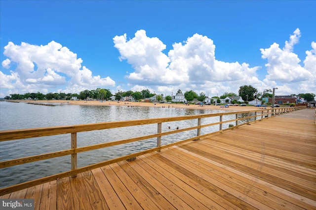 view of dock with a water view
